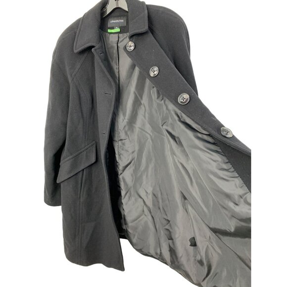 London Fog XL Women Black Wool Peacoat 7994 Button Coat Pockets Raglan A-line - Picture 11 of 12